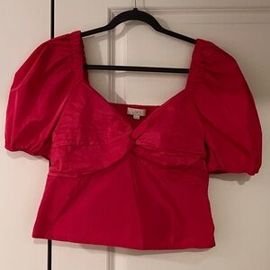Hot pink Loft cropped puff sleeved top